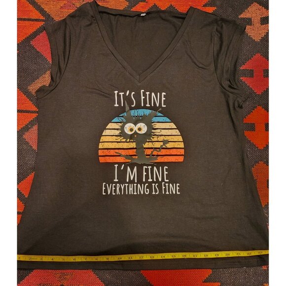 Its Fine Im Fine Everything Is Fine XXL Women's Black Graphic V-Neck T-Shirt - Picture 8 of 9